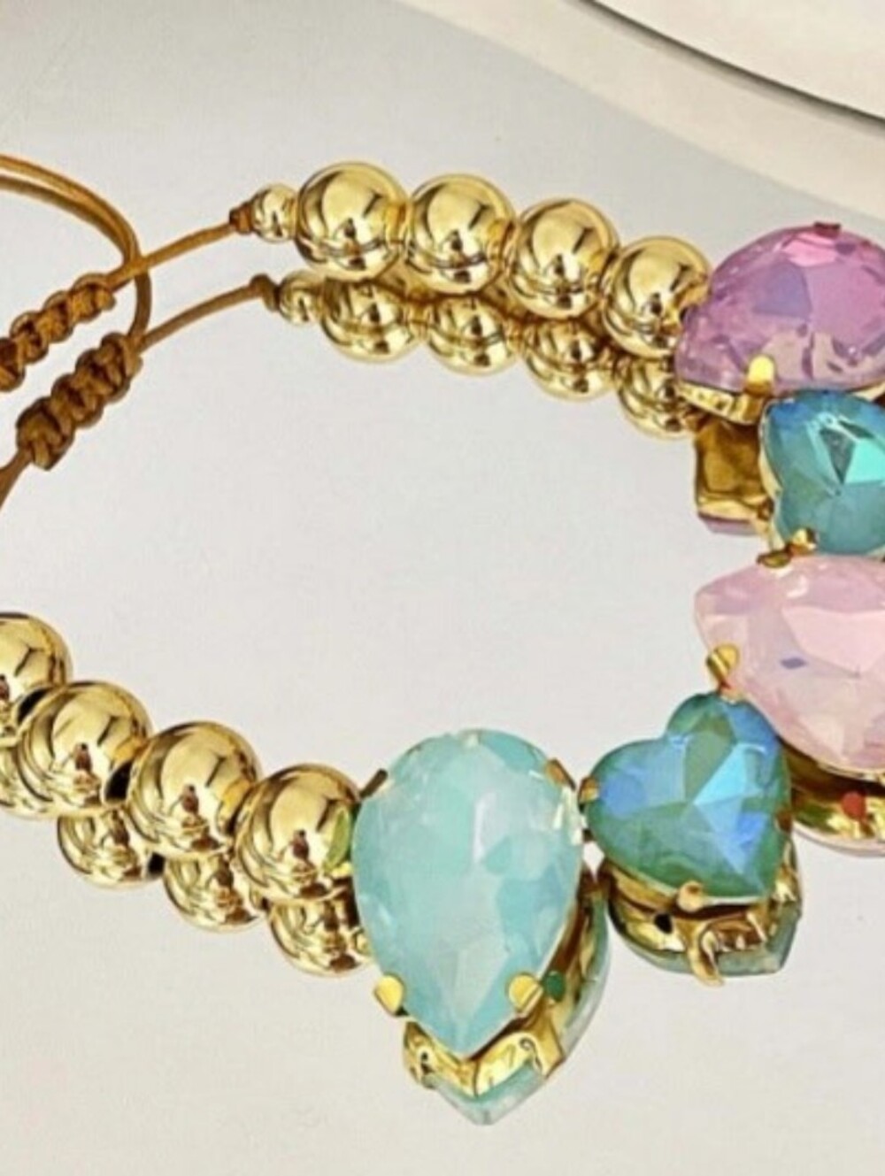 Gold Beaded Bracelet with Multicolor Heart Gemstones (Angel Cut Bracelet)